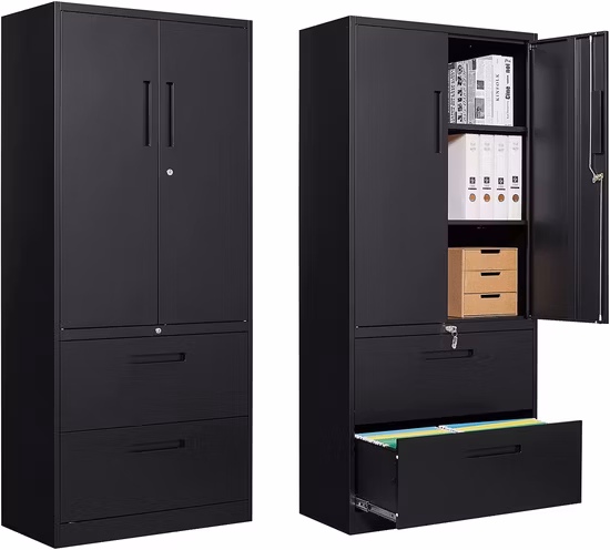 Archivador de metal con 2 cajones, archivador lateral vertical con cerradura, archivador con gabinete de almacenamiento