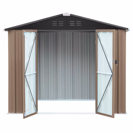 Cobertizo de herramientas de jardín de almacenamiento exterior de metal con puertas corredizas dobles con cerradura, gris