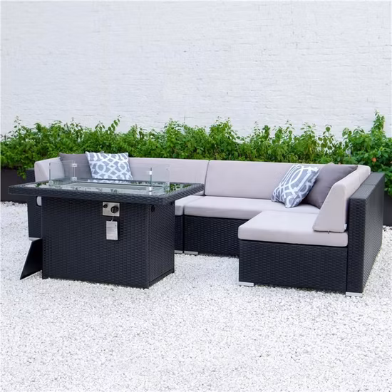 Juego de sofá seccional de ocio para muebles de exterior de mimbre de mimbre PE de aluminio para todo clima