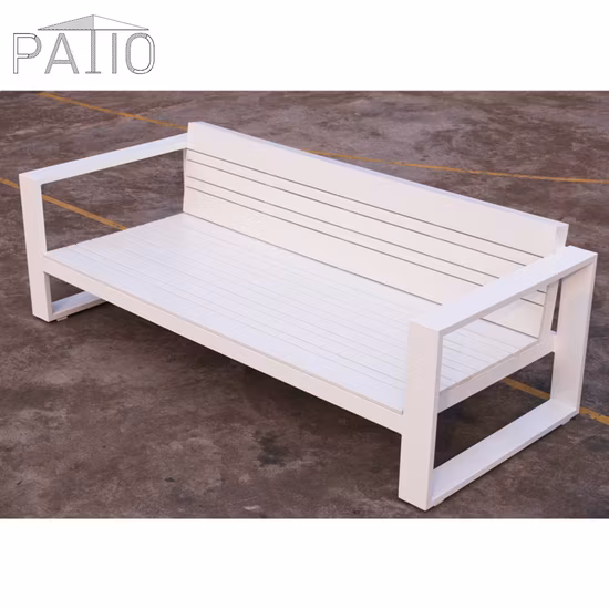 Sofá con marco de aluminio y madera de plástico, muebles para jardín, sofá con balcón al aire libre