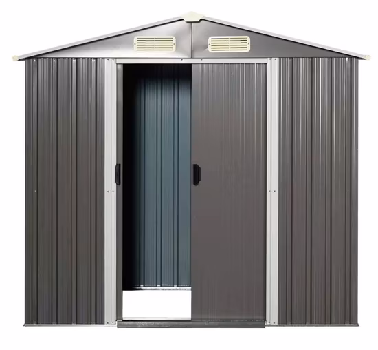 Cobertizo de jardín de almacenamiento de metal para patio trasero al aire libre para almacenamiento de herramientas de utilidad, techo plano inclinado