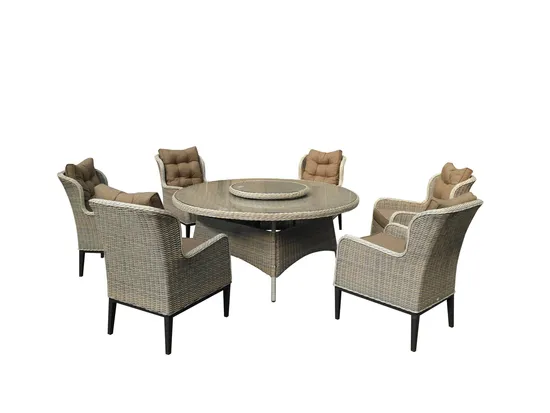 Juego de muebles de exterior de jardín de metal de 6 piezas con silla y mesa redonda