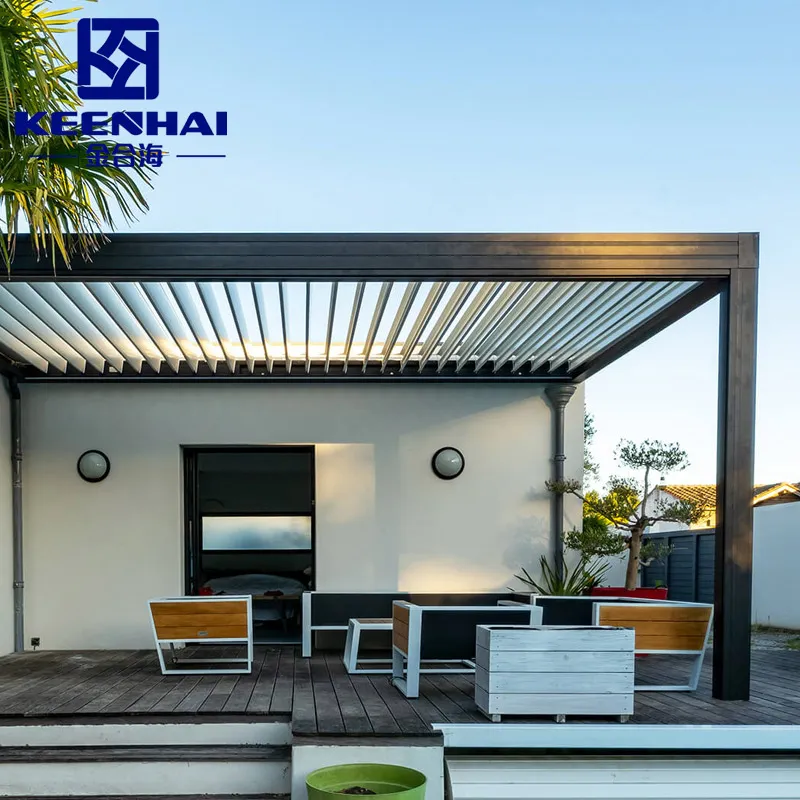 Lujo DIY Personalizado Automático Impermeable Patio Trasero Toldo Patio Carpa Motorizada Sombrilla Eléctrica Gazebo SPA al aire libre Muebles modernos para el hogar Pérgola de aluminio